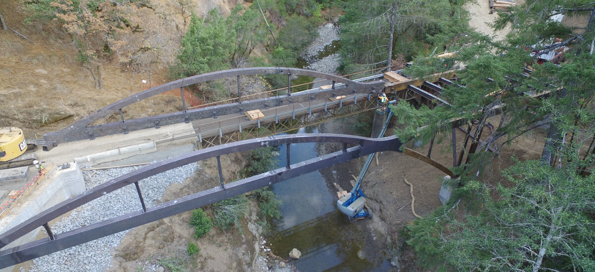 Aerial view of the Hauser Bridge in Sonoma County
